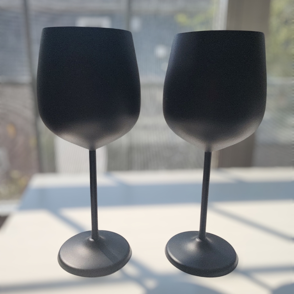LuxeHabitat Matte Black Stainless Wine Glasses